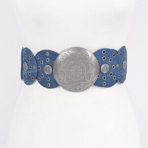 BNWT Rivet Denim Disk Statement Western Round Buckle Belt Wide Belt